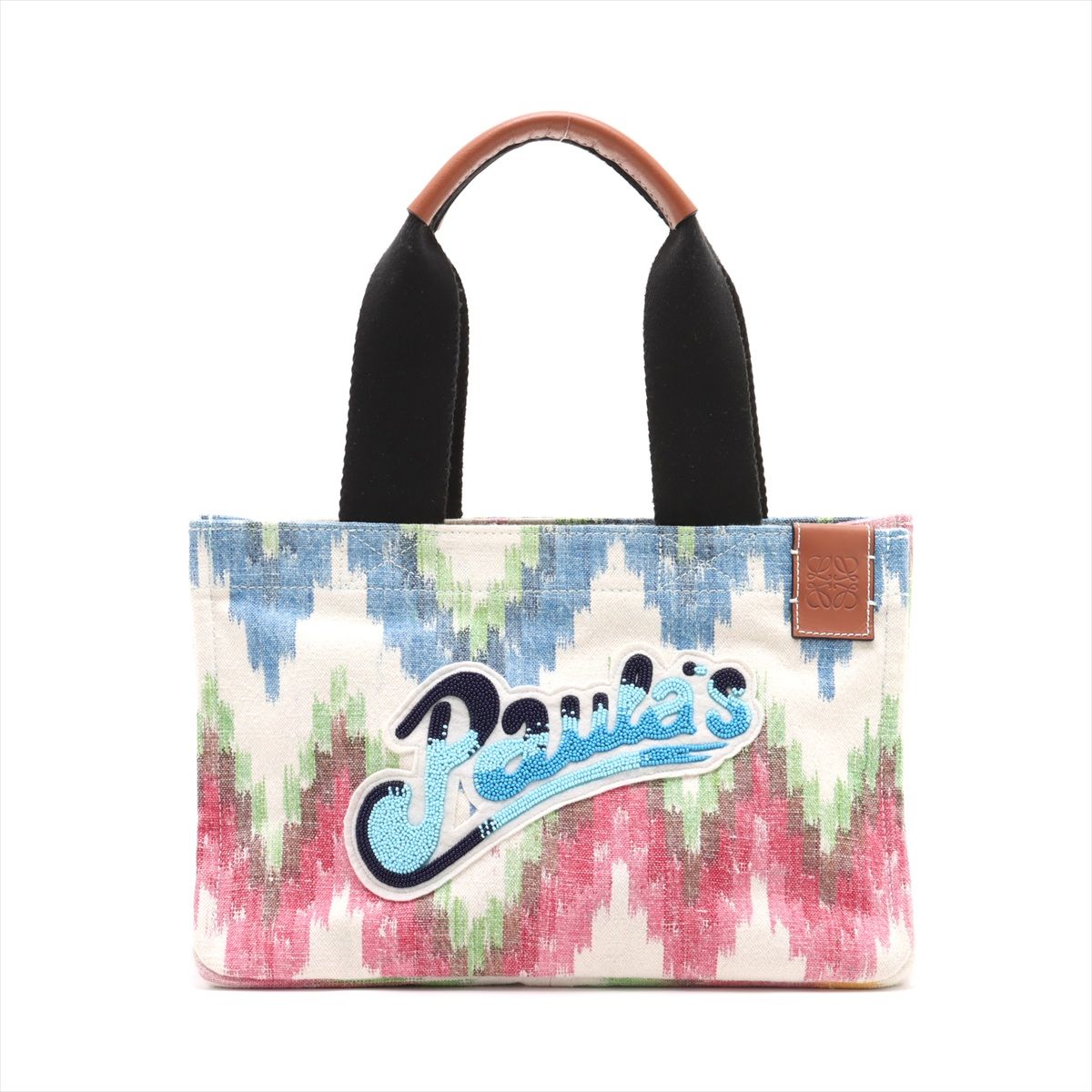 LOEWE - 【中古】ロエベ パウラズイビザ キャンバスxレザー トートバッグ マルチカラー