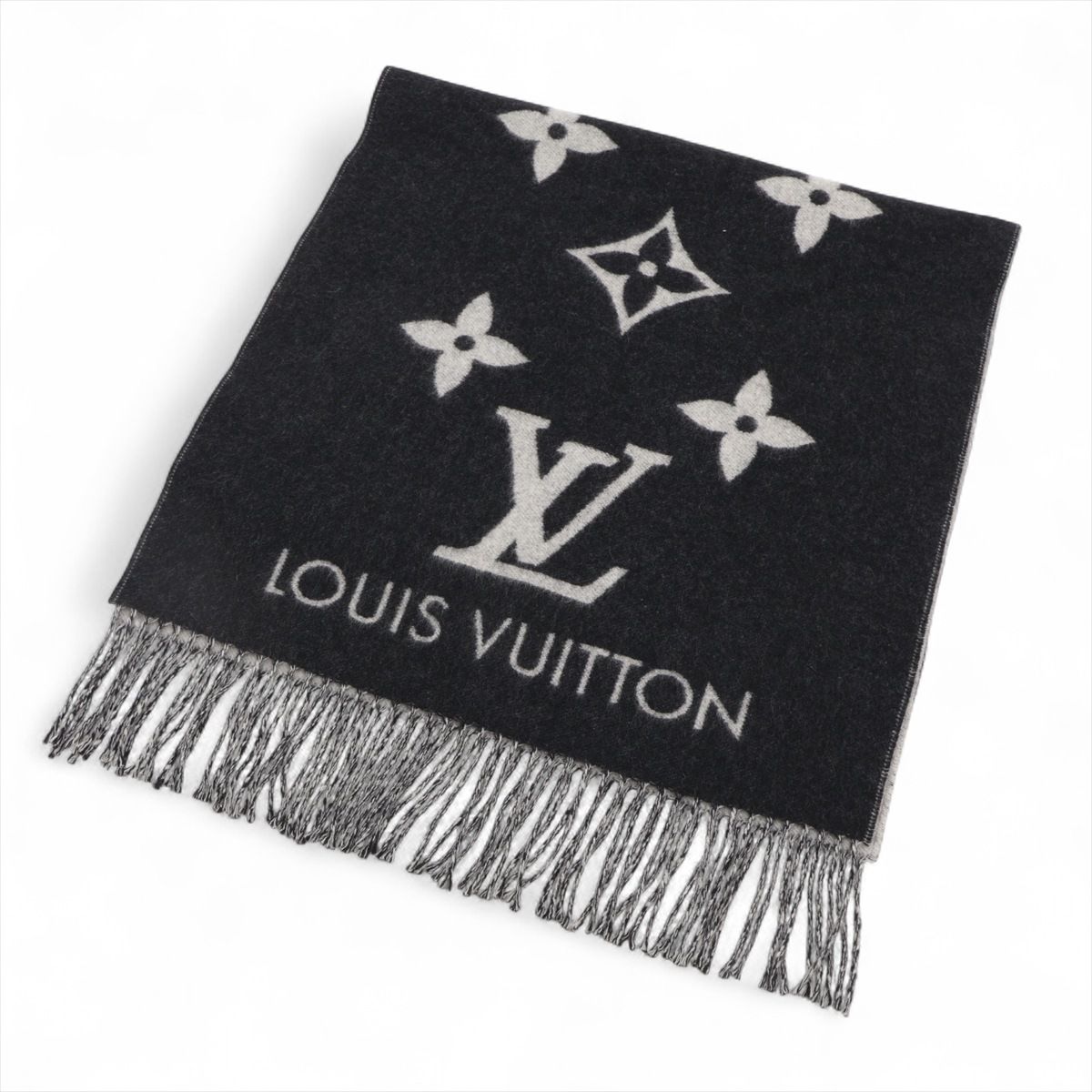 LOUIS VUITTON - 【中古】ヴィトン M71040 エシャルプ レイキャビック LP1221 マフラー カシミヤ ブラック×グレー