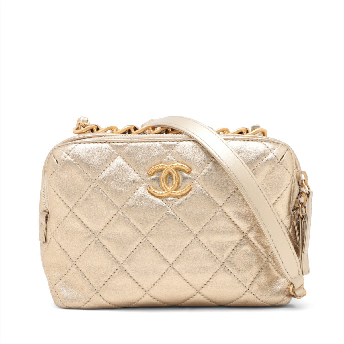 【中古】シャネル マトラッセ ラムスキン チェーンショルダーバッグ ゴールド ゴールド金具 ランダムプレート AS3229