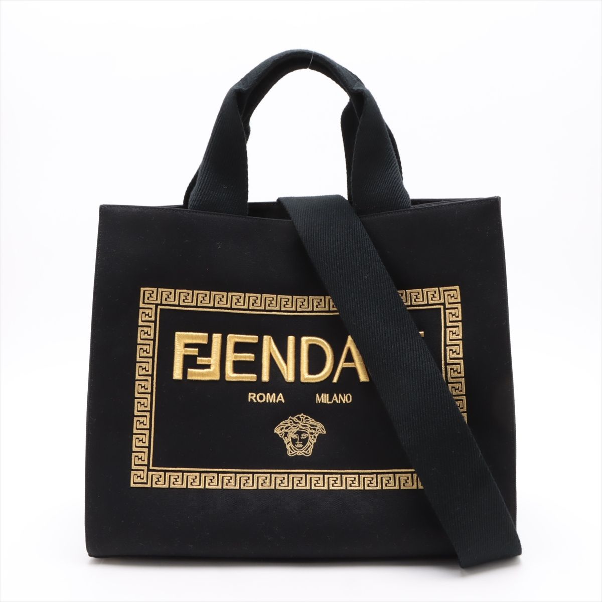 Rakuten - 【中古】フェンディ×ヴェルサーチェ フェンダーチェ キャンバス 2WAYハンドバッグ ブラック 8BH395