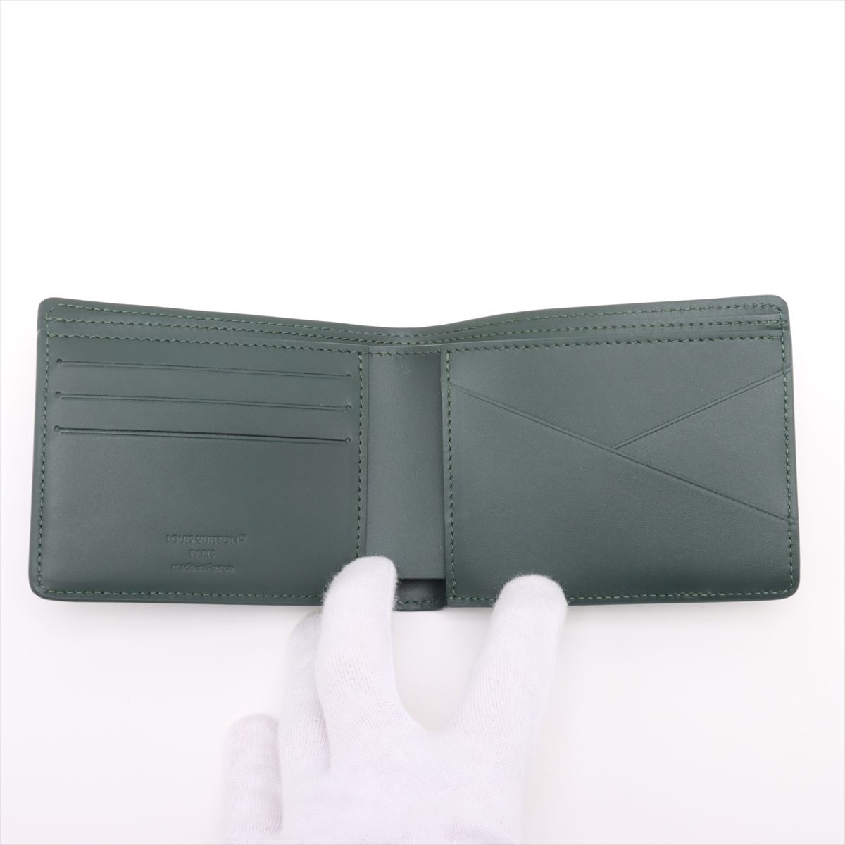 【中古】ヴィトン LVアエログラム ポルトフォイユ ミュルティプル M25947 グリーン コンパクトウォレット RFID反応有