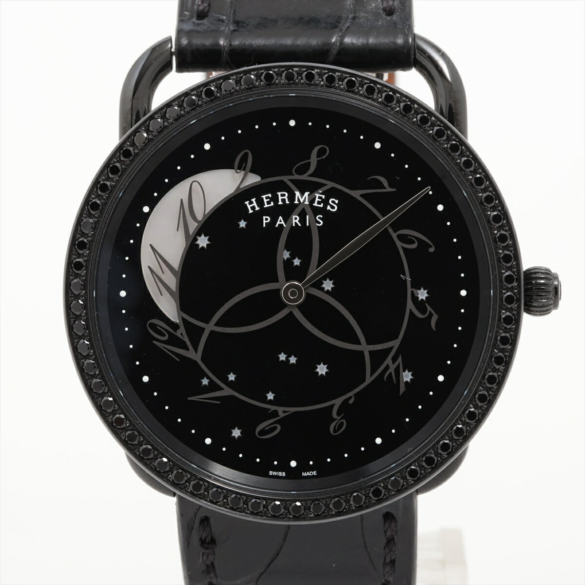 【中古】エルメス アルソー ロンド デ ズゥール AR5A.530 SS SS×革 QZ ブラック文字盤