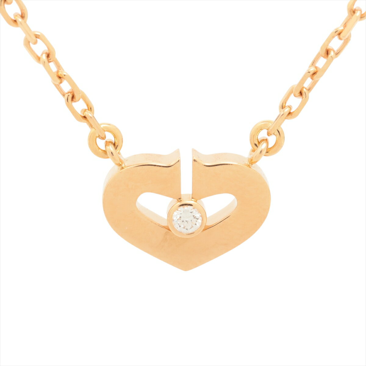 【中古】カルティエ Cハート 1P ダイヤ ネックレス 750(PG) 4.2g