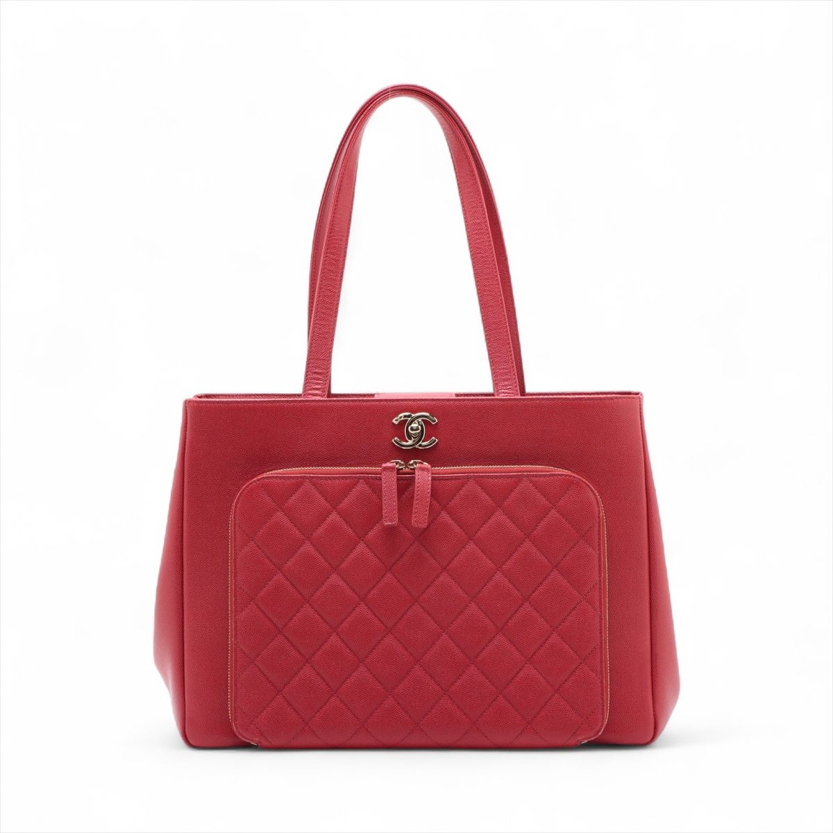 CHANEL - 【中古】シャネル ビジネスアフィニティ キャビアスキン トートバッグ レッド ゴールド金具 23番台