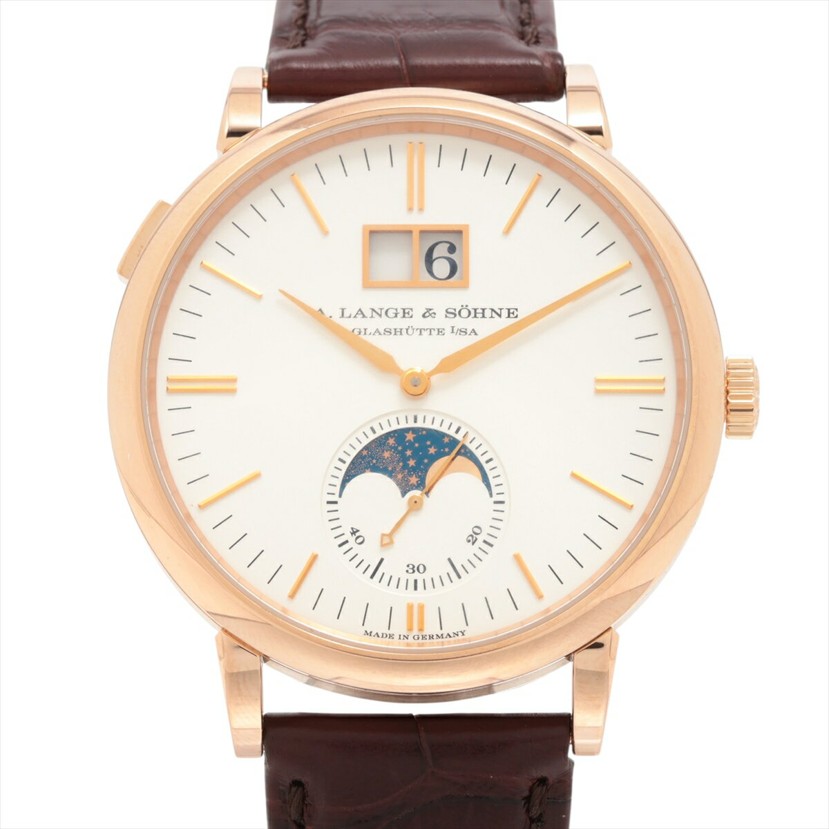 【中古】ランゲ&ゾーネ サクソニア ムーンフェイズ LS3844AD/384.032 PG PG×革 AT シルバー文字盤