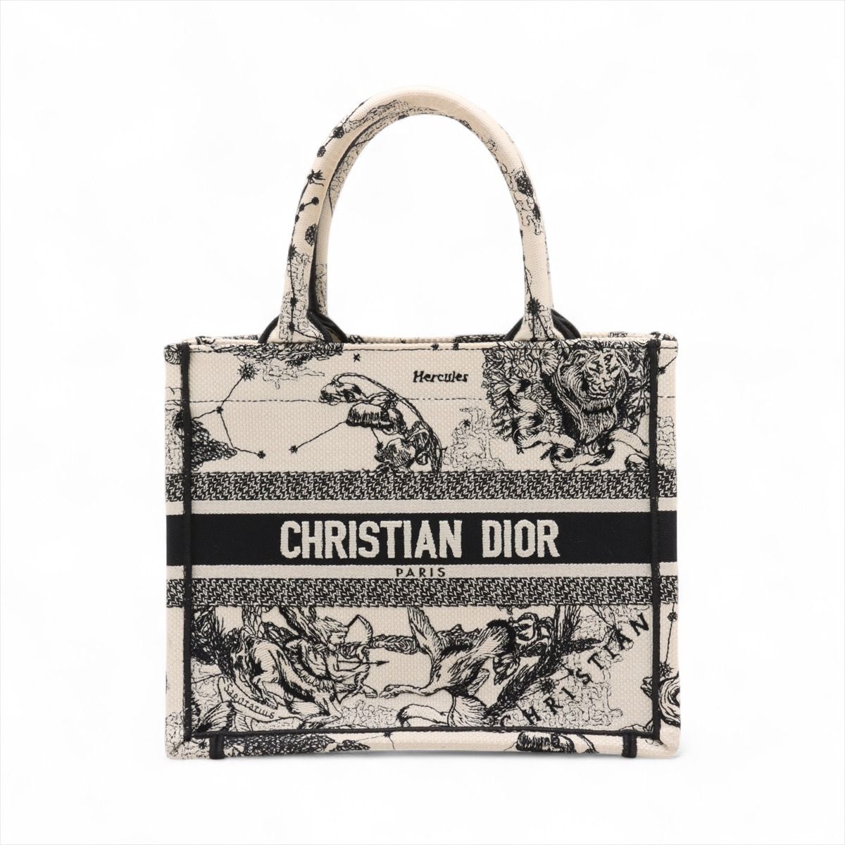 【中古】クリスチャンディオール ブックトート スモール キャンバス トートバッグ ホワイトxブラック