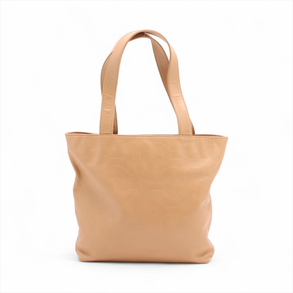 【中古】シャネル ココマーク ラムスキン トートバッグ ベージュ ゴールド金具 6番台