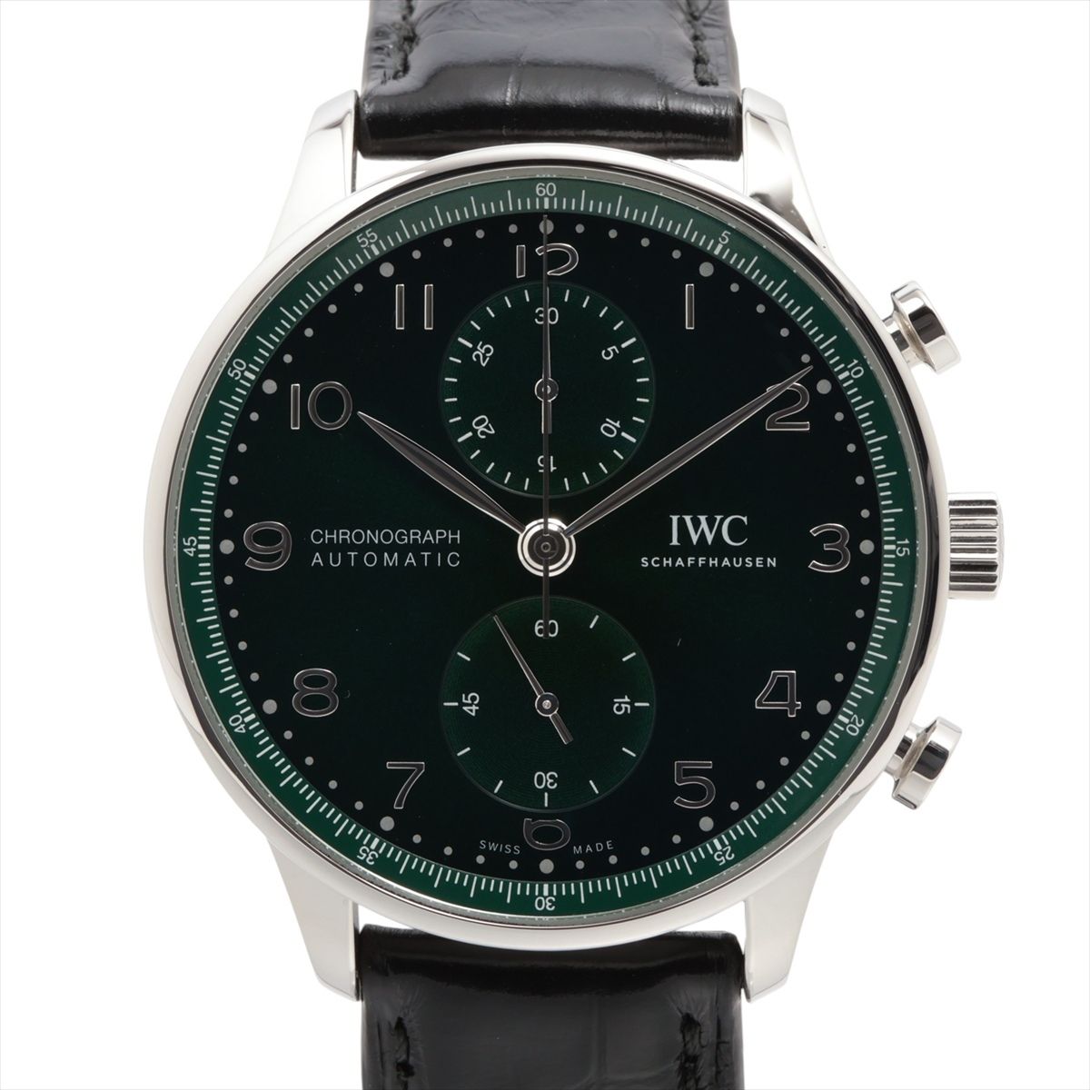 【中古】IWC ポルトギーゼ クロノグラフ IW371615 SS SS×革 AT グリーン文字盤