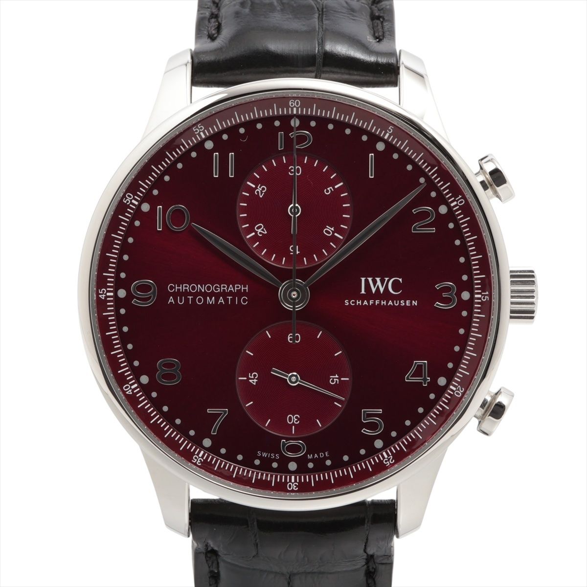 【中古】IWC ポルトギーゼ クロノグラフ IW371616 SS SS×革 AT レッド文字盤