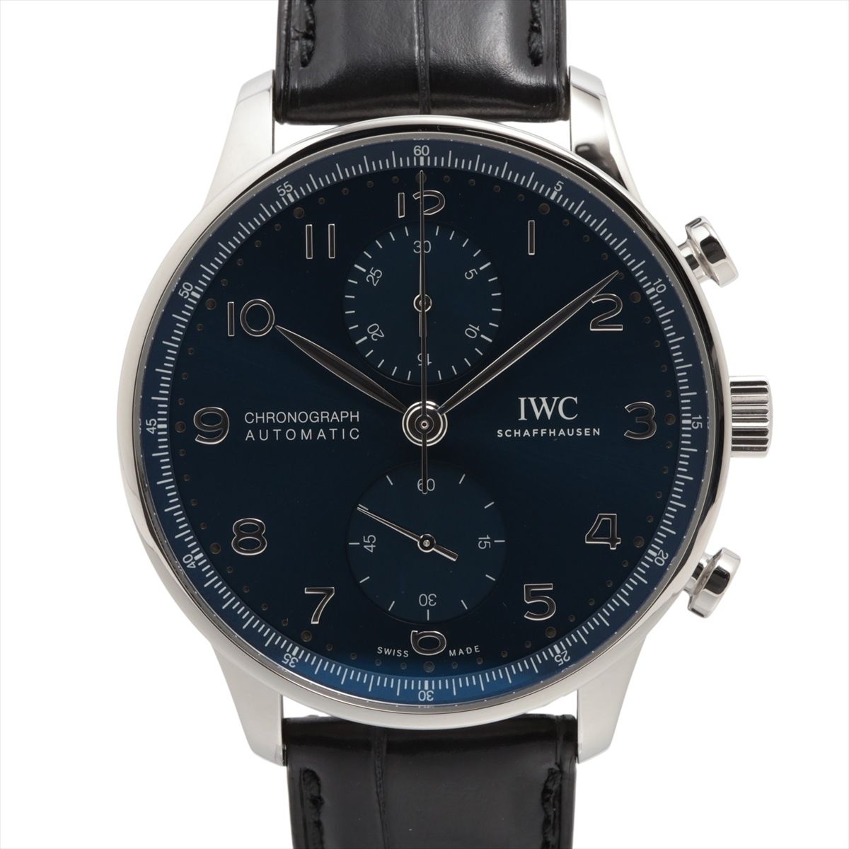 商品番号 A4224431 カテゴリ 腕時計 ブランド IWC 商品ランク A サイズ ケース縦：約41 ケース横：約41 腕周り：約20 付属品 箱 ギャランティ 素材 SS×革 モデル ポルトギーゼ クロノグラフ ムーブメント AT 文字盤 ブルー あまりゴマ なし 備考 ライトポリッシュを行っております。微細な傷はございますが、目立つ傷の無い綺麗なお品物です。2025年6月購入のお品物です。 サイズガイドはこちら