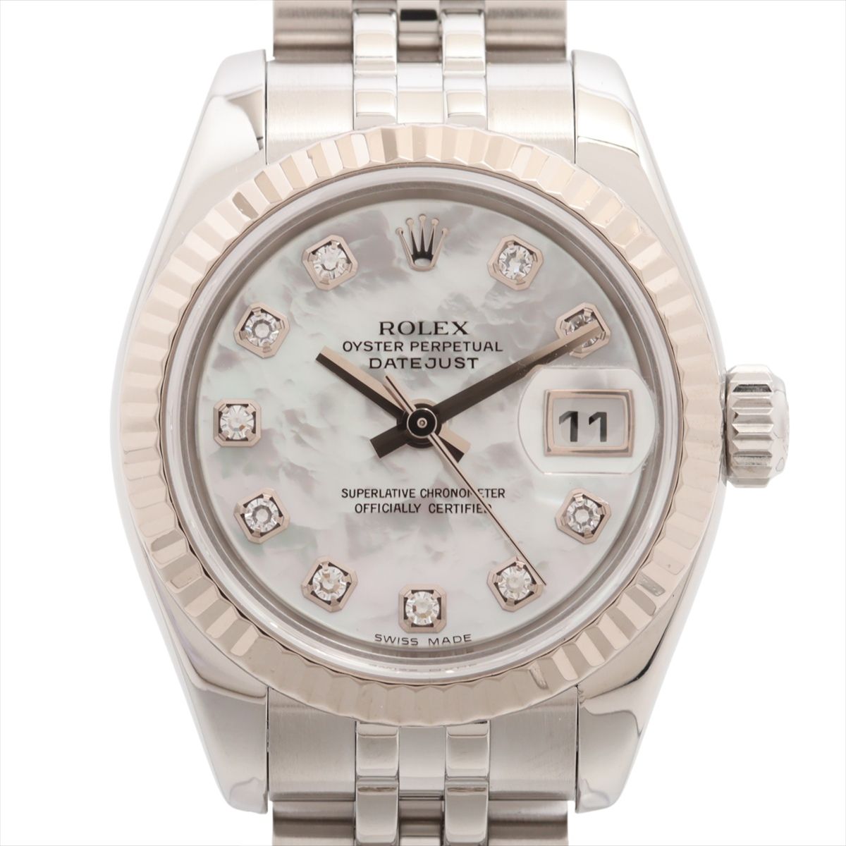 【中古】ロレックス レディ デイトジャスト 179174NG SS×WG SS AT ホワイトシェル ...