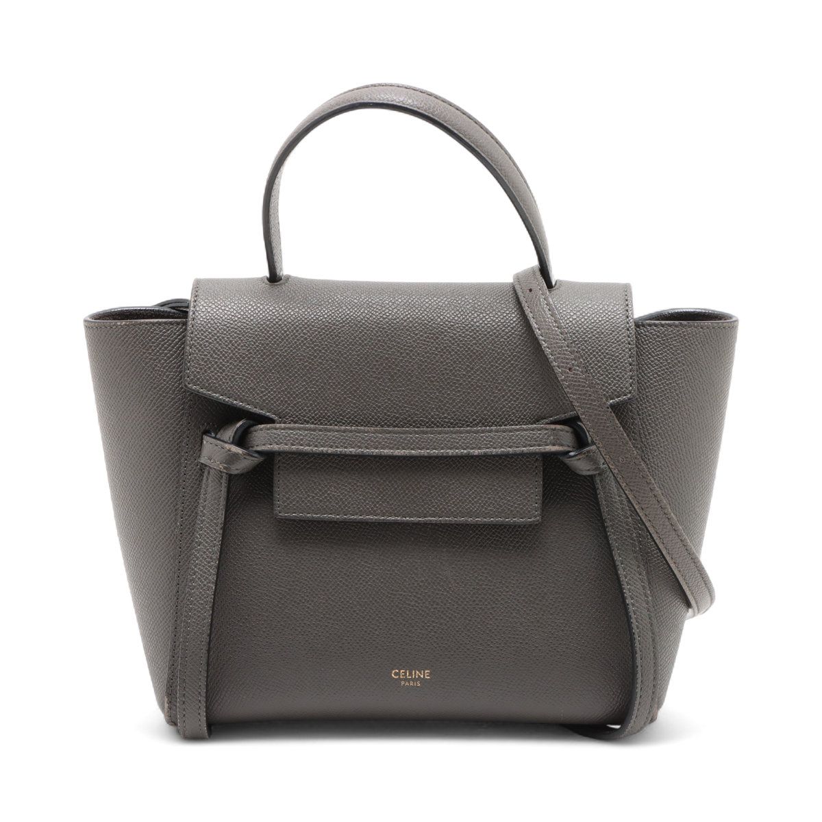 CELINE - 【中古】セリーヌ ベルトバッグナノ レザー 2WAYハンドバッグ グレー
