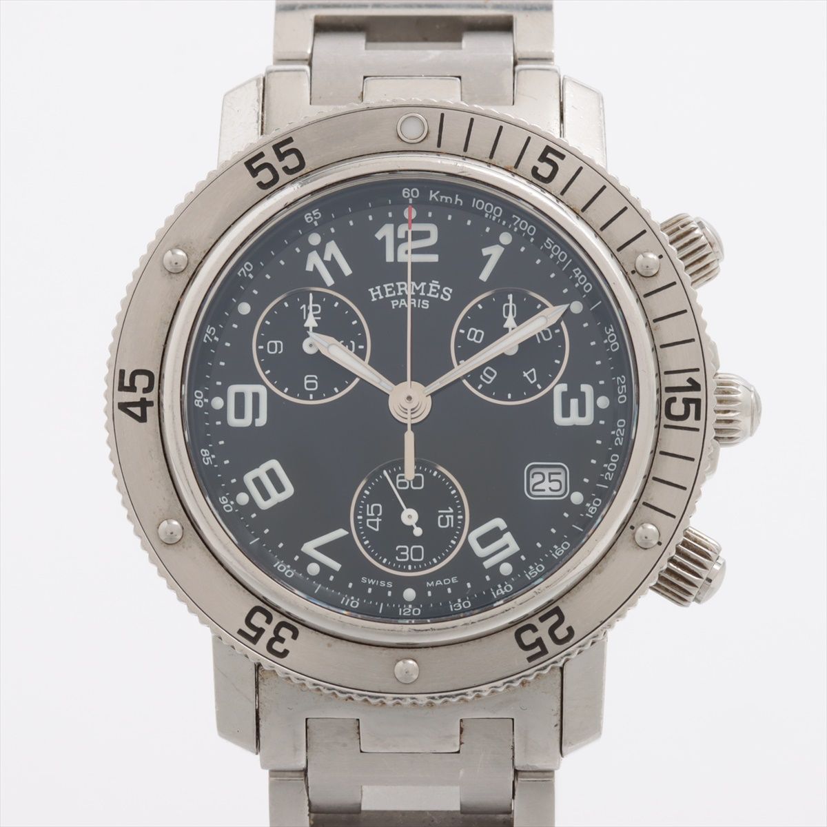 【中古】エルメス クリッパー ダイバー クロノグラフ CL2.910 SS SS AT ブラック文字盤 あまりごま1