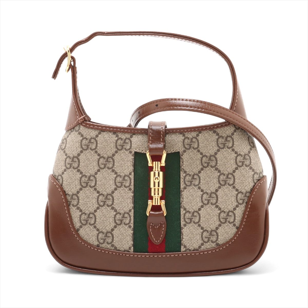 GUCCI - 【中古】グッチ ジャッキー1961 GGスプリーム PVCxレザー ショルダーバッグ ブラウンxベージュ 637092