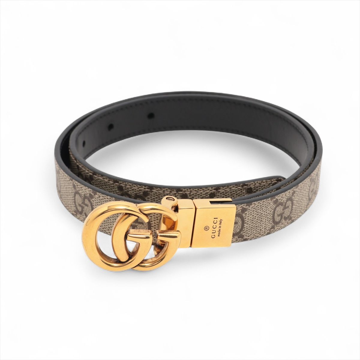 【中古】グッチ 659418 GGマーモント ベルト 70 PVC×レザー ベージュ×ブラック