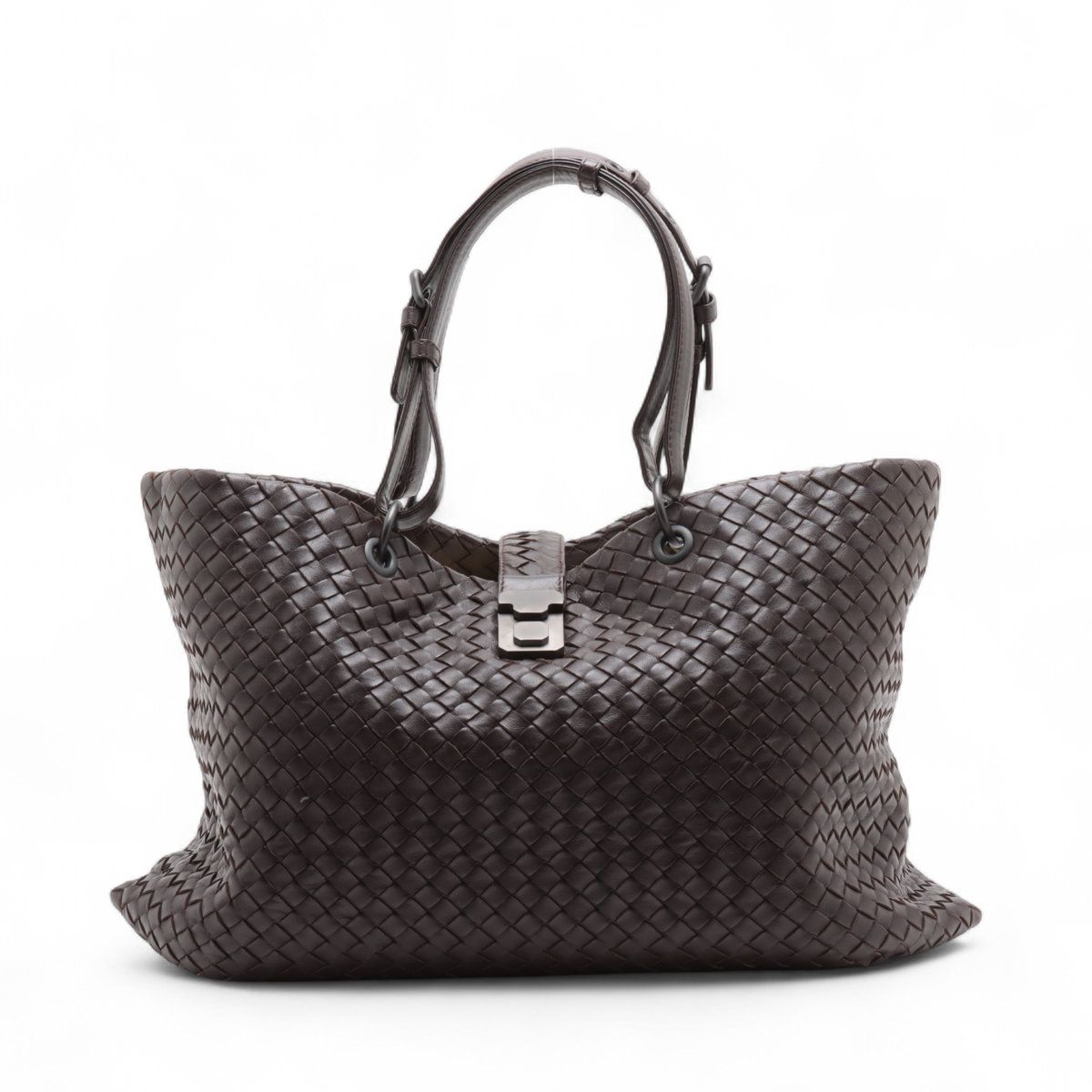 【中古】ボッテガヴェネタ イントレチャート レザー トートバッグ ブラウン アウトレットマーク