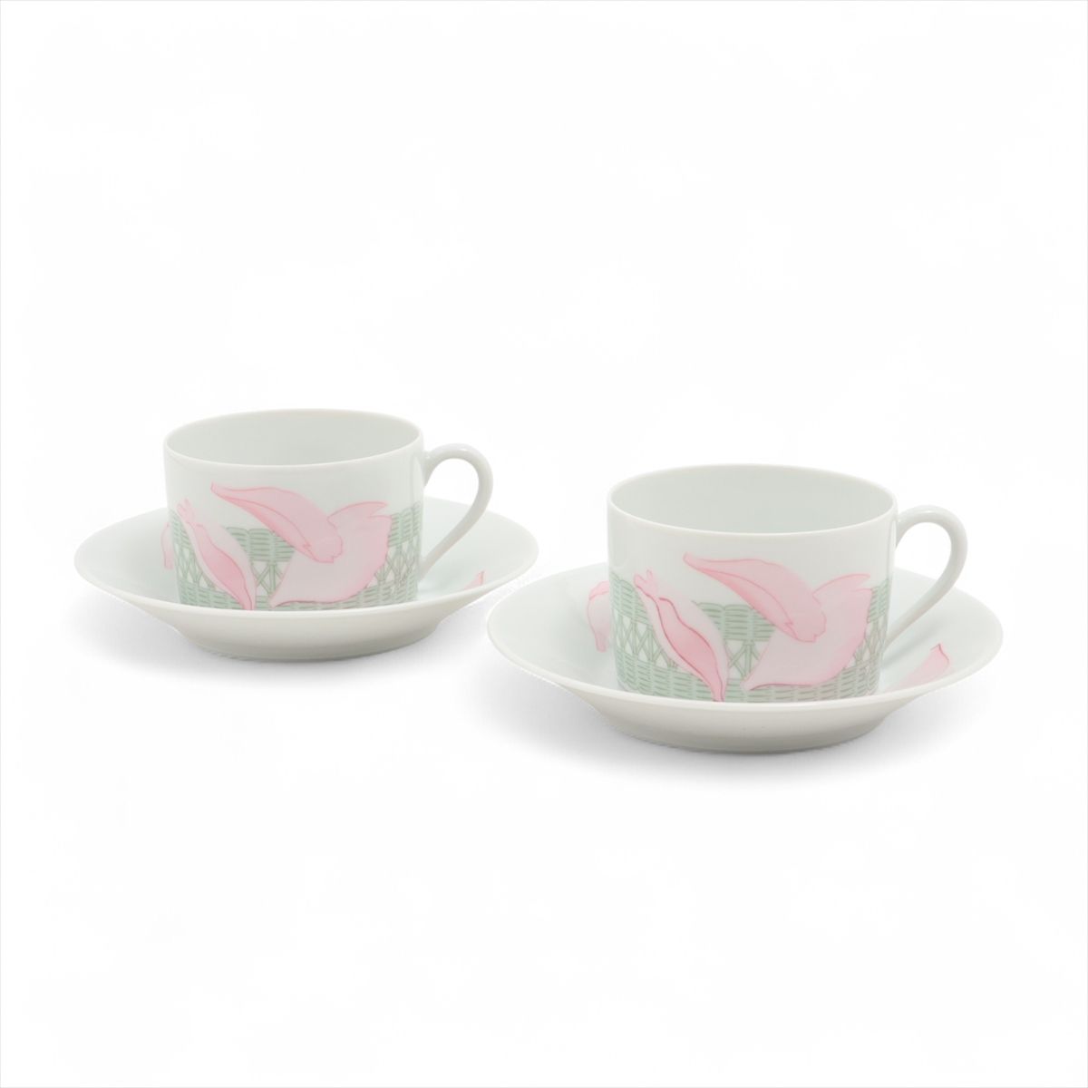 エルメス Pivoines ピヴォワンヌ カップ&ソーサー 陶器 ピンク×グリーン 2客セット