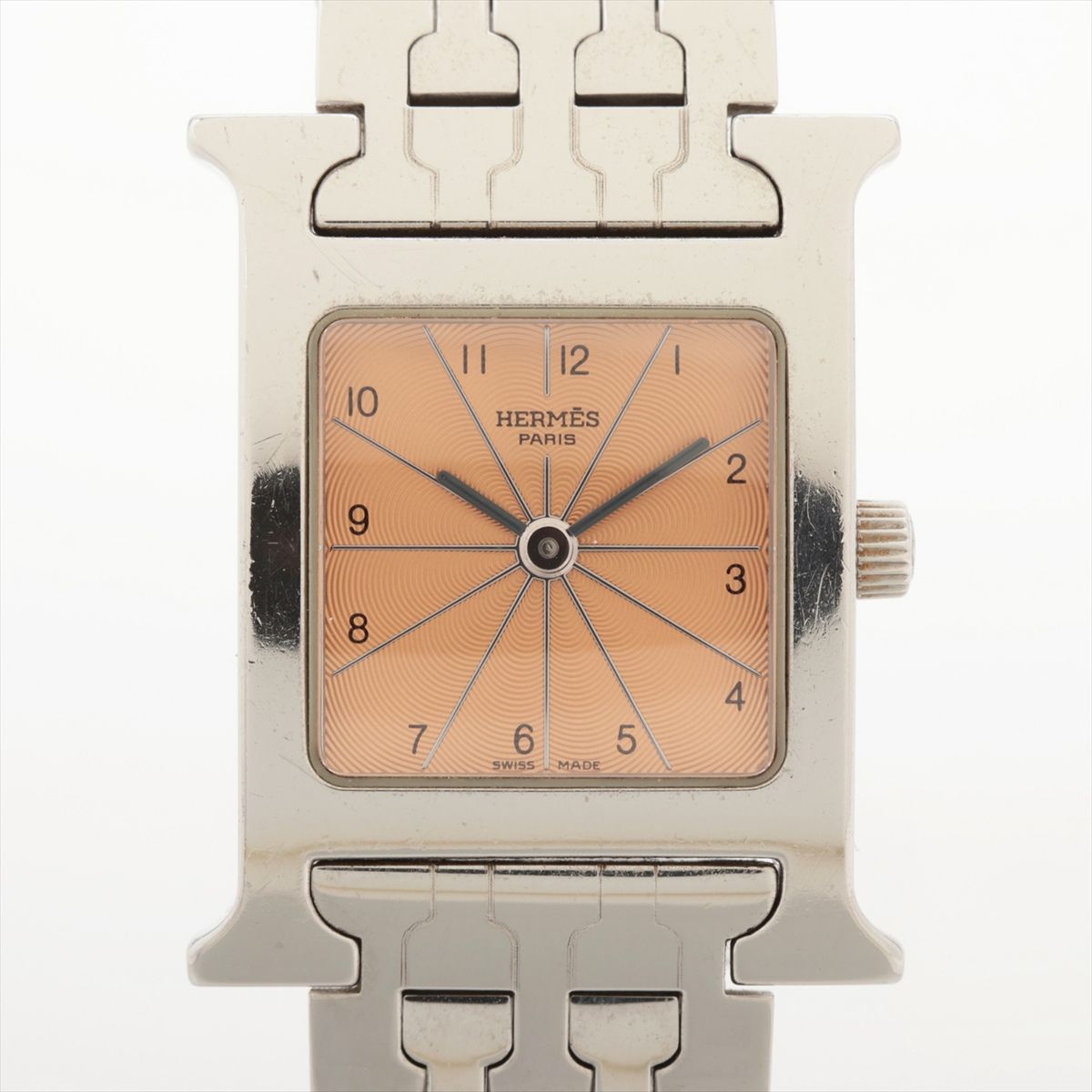 【中古】エルメス Hウォッチ HH1.210 SS SS QZ ピンク文字盤
