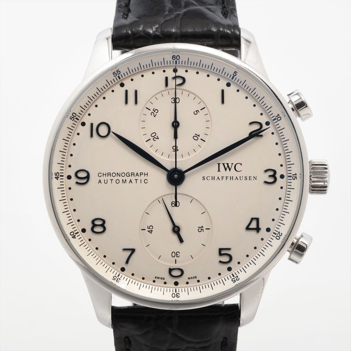 【中古】IWC ポルトギーゼ クロノグラフ IW371417 SS 社外SS×社外革 AT シルバー ...