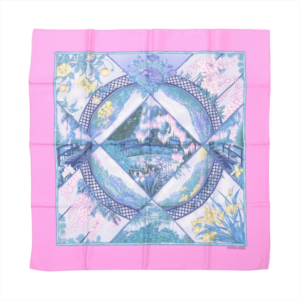 【中古】エルメス カレ90 GIVERNY スカーフ シルク パープル