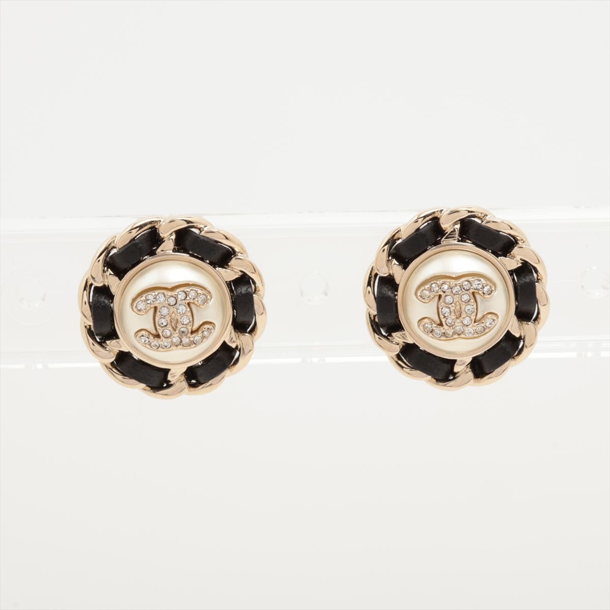 Tourmaline - 【中古】シャネル ココマーク B25K ピアス(両耳用) GP×革 ゴールド×ブラック