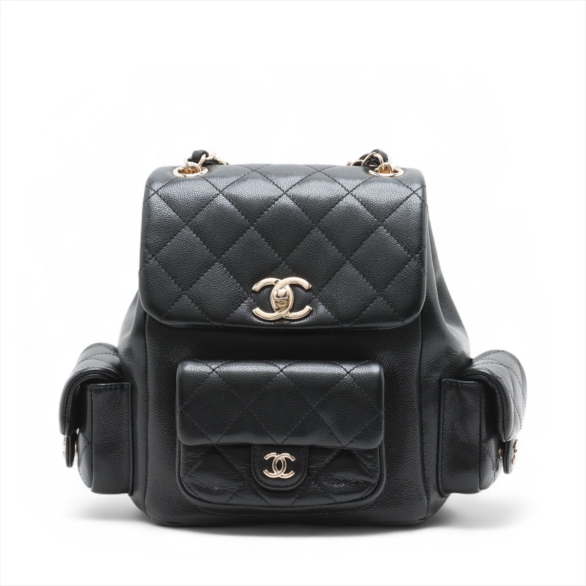 CHANEL - 【中古】シャネル マトラッセ キャビアスキン チェーンリュック ブラック ゴールド金具 ランダムプレート AS4399