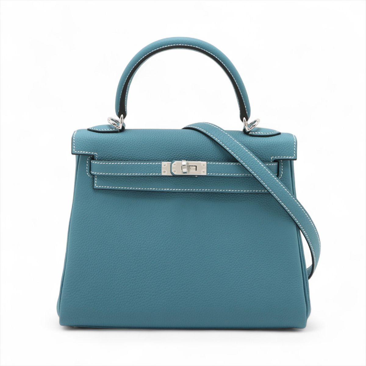 【中古】エルメス ケリー25 ルトゥルネ トゴ ニューブルージーン シルバー金具 G:2026年