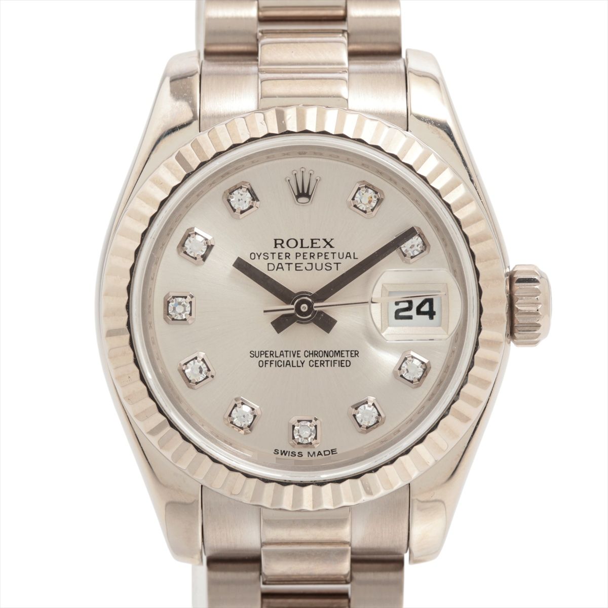 【中古】ロレックス デイトジャスト 179179G WG WG AT シルバー文字盤