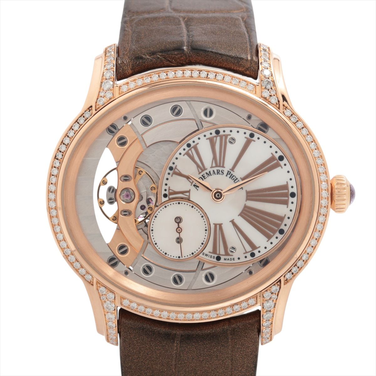 Audemars Piguet - 【中古】オーデマピゲ ミレネリー 77247OR.ZZ.A812CR.01 PG PG×革 AT ホワイトシェル文字盤