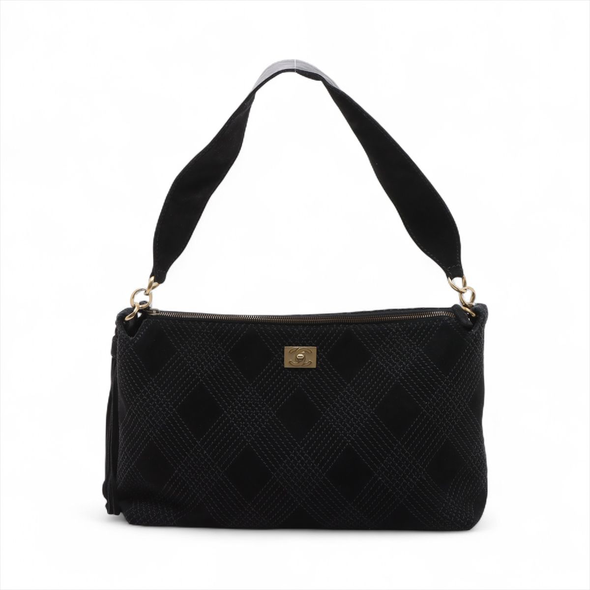 Other - 【中古】シャネル ワイルドステッチ スエード ショルダーバッグ フリンジ ブラック ゴールド金具