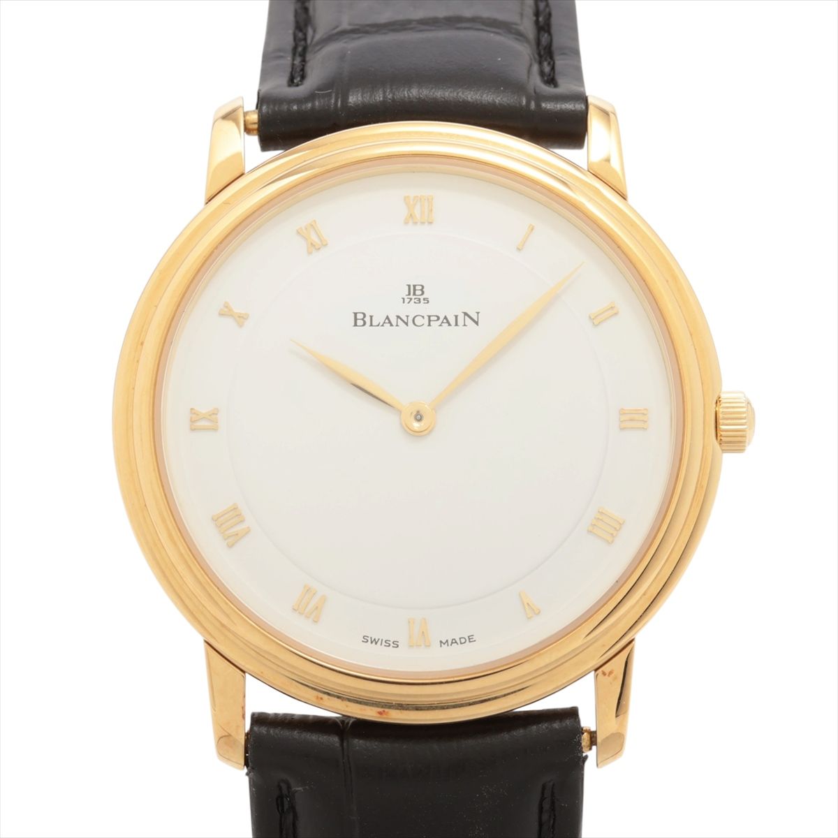 【中古】ブランパン ヴィルレ 0021-1418-S-55 YG GP×社外革 手巻き ホワイト文字盤