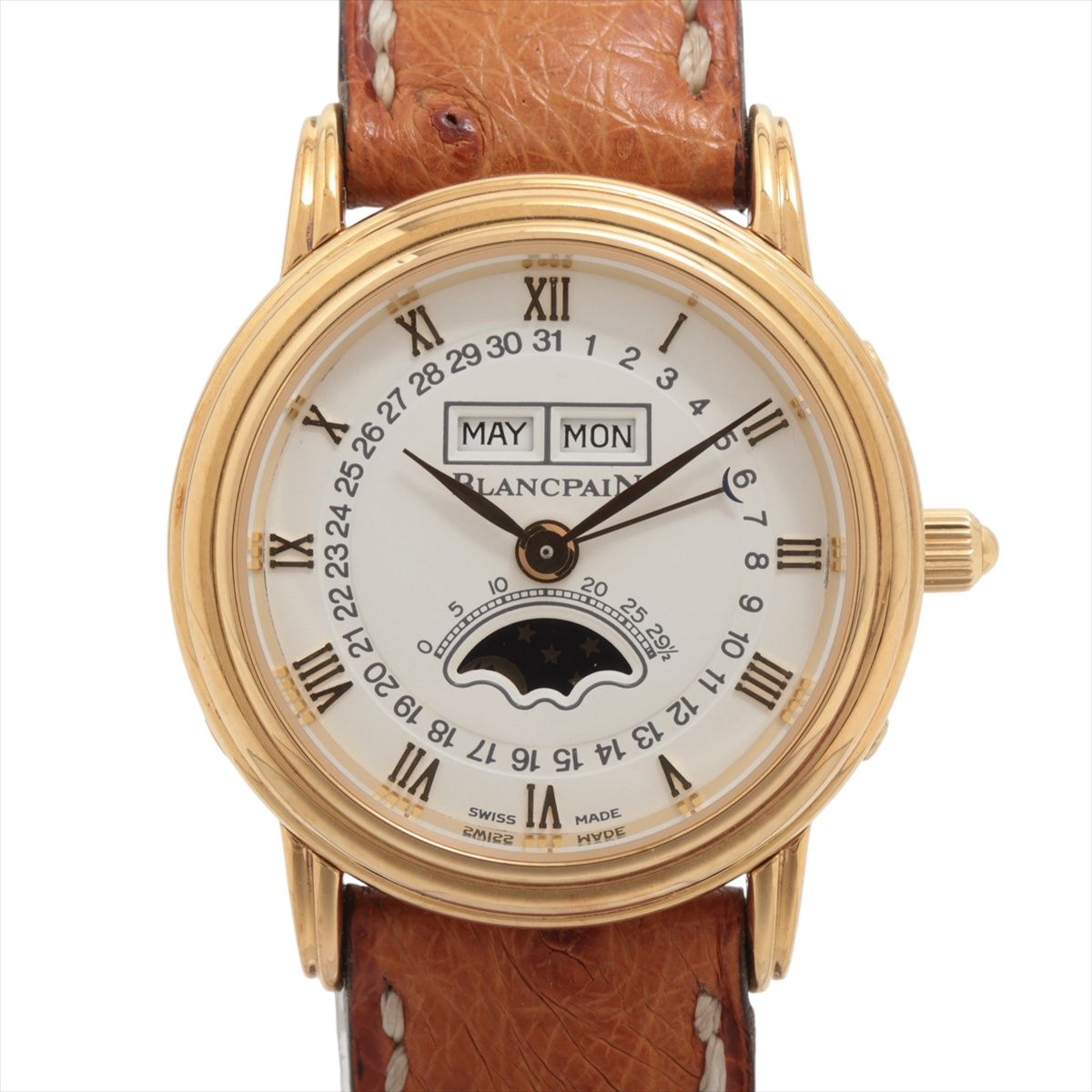 Blancpain - 【中古】ブランパン ヴィルレ トリプルカレンダー ムーンフェイズ 6595-1418-A58 YG YG×革 AT ホワイト文字盤