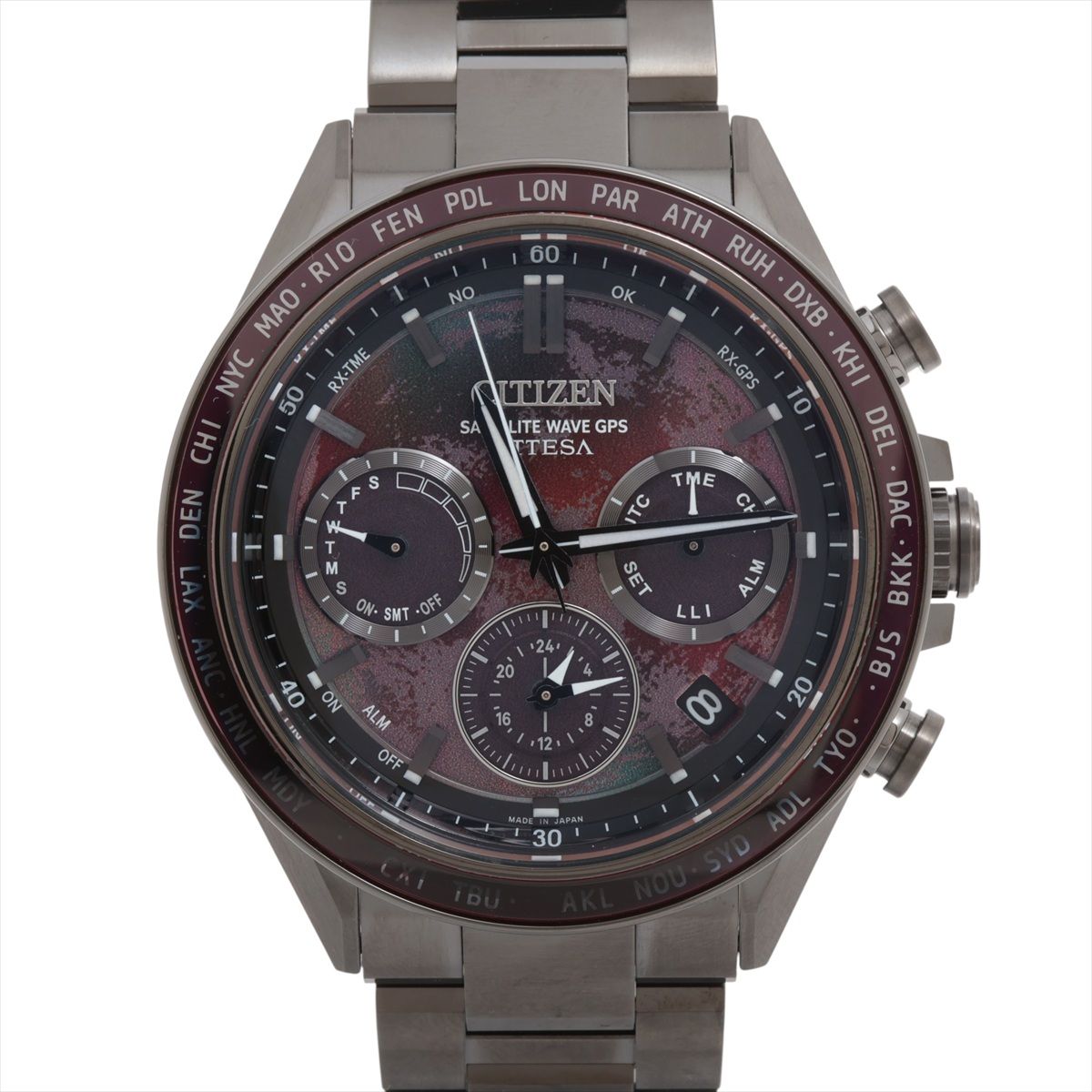 【中古】シチズン アテッサ ACT Line Blood Moon CC4077-71Z TI TI ソーラー ワインレッド文字盤