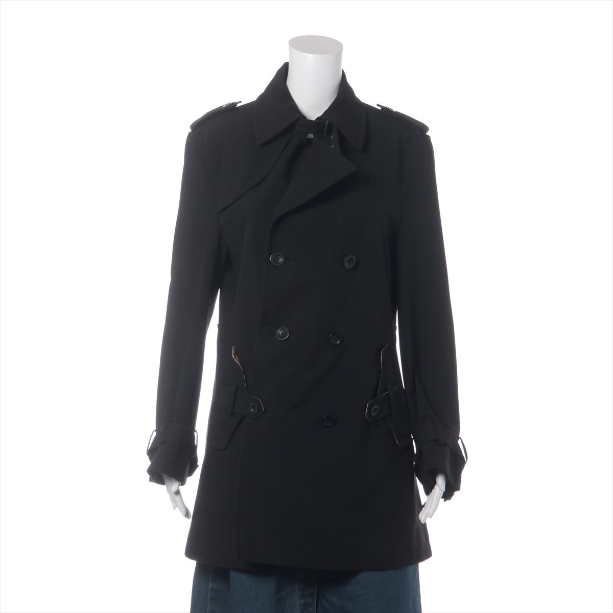 【中古】バーバリーブラックレーベル ポリエステル トレンチコート M メンズ ブラック ベルト欠品 BMA07-700-09