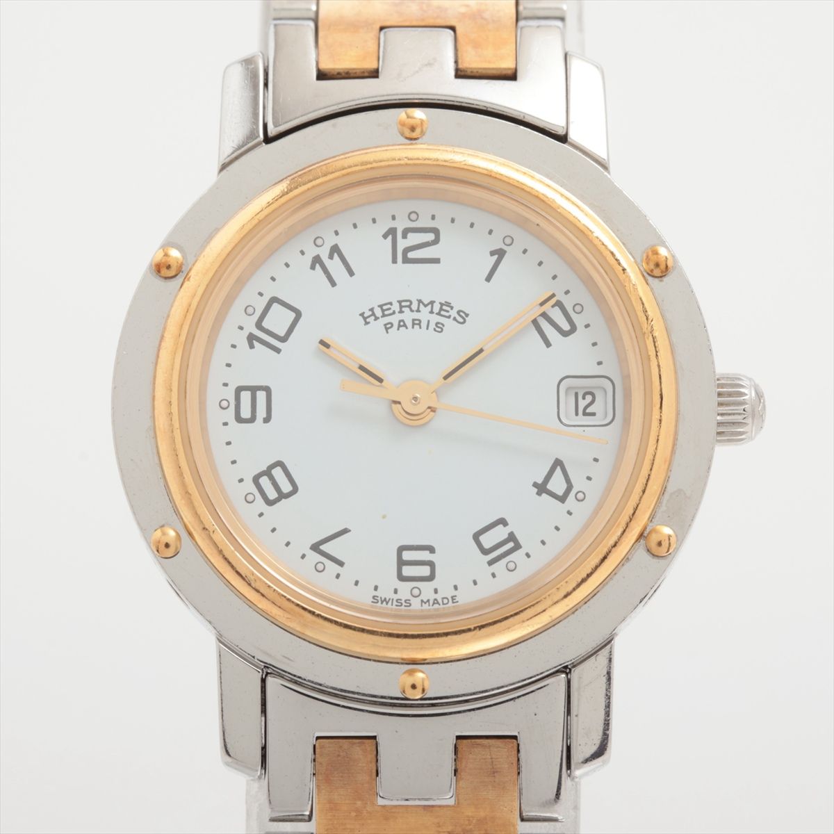 【中古】エルメス クリッパー CL4.220 GP×SS GP×SS QZ ホワイト文字盤