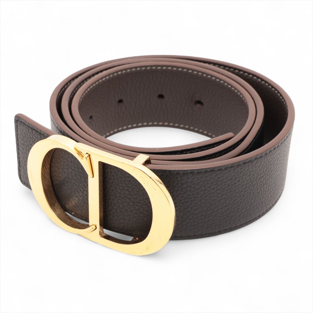 CHRISTIAN DIOR - 【中古】ディオール CDロゴ ベルト 90 レザー ブラック×ブラウン