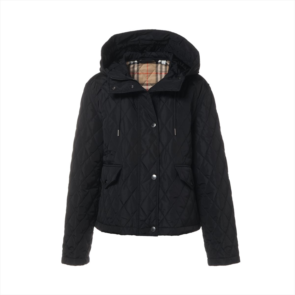 乐天商城 - 【中古】バーバリー ノバチェック 25AW ナイロン 中綿ジャケット M レディース ブラック 8110329 キルティング クロップド フード付き