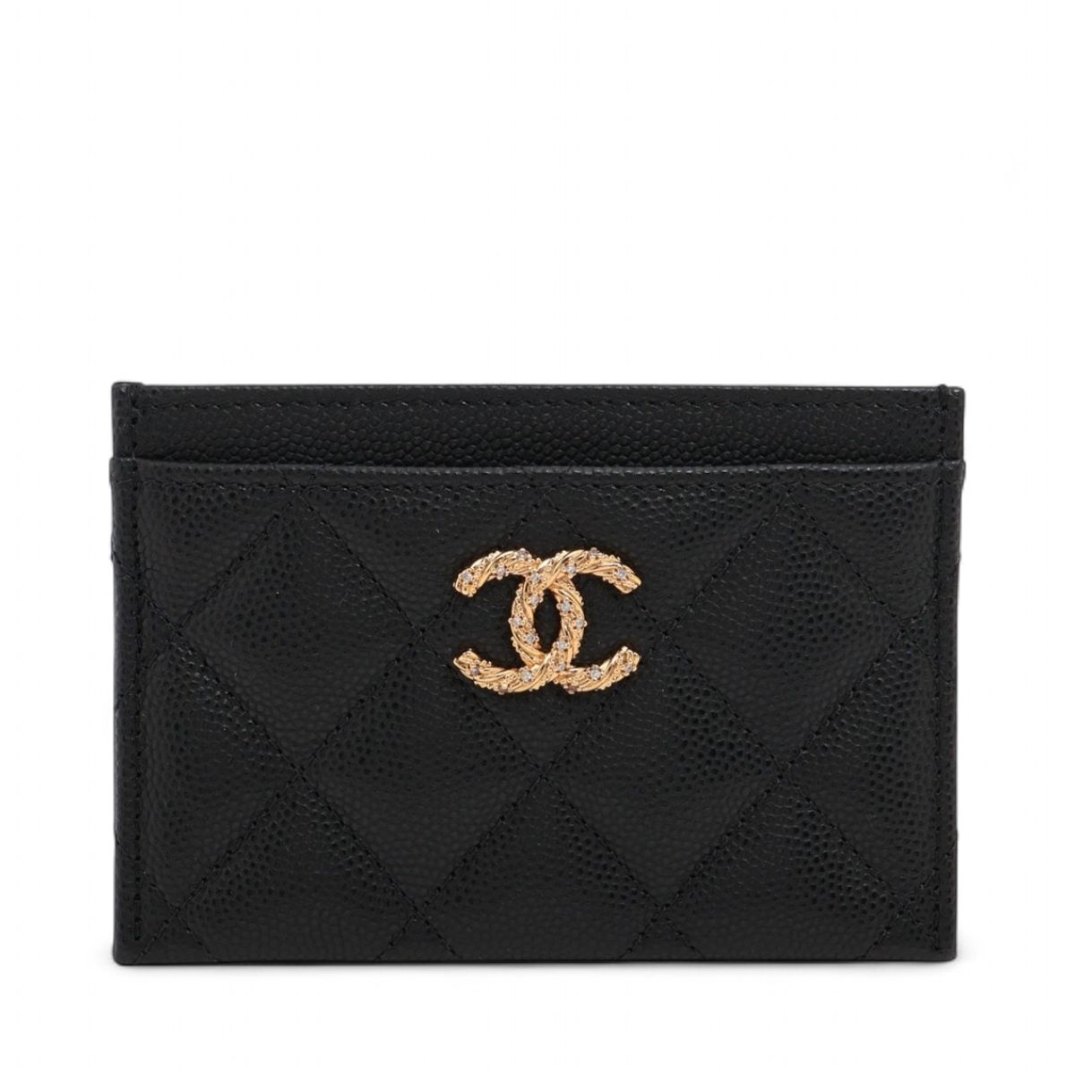 CHANEL - 【中古】シャネル マトラッセ キャビアスキン カードケース ブラック ゴールド金具 ランダムシリアル