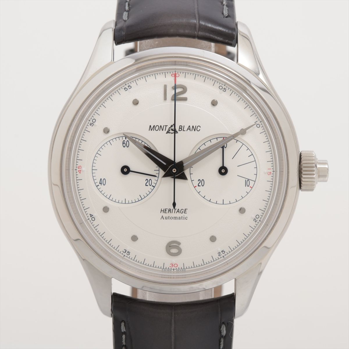 【中古】モンブラン 7494 SS SS×革 AT シルバー文字盤 ヘリテイジ モノプッシャー クロノグラフ MB119951