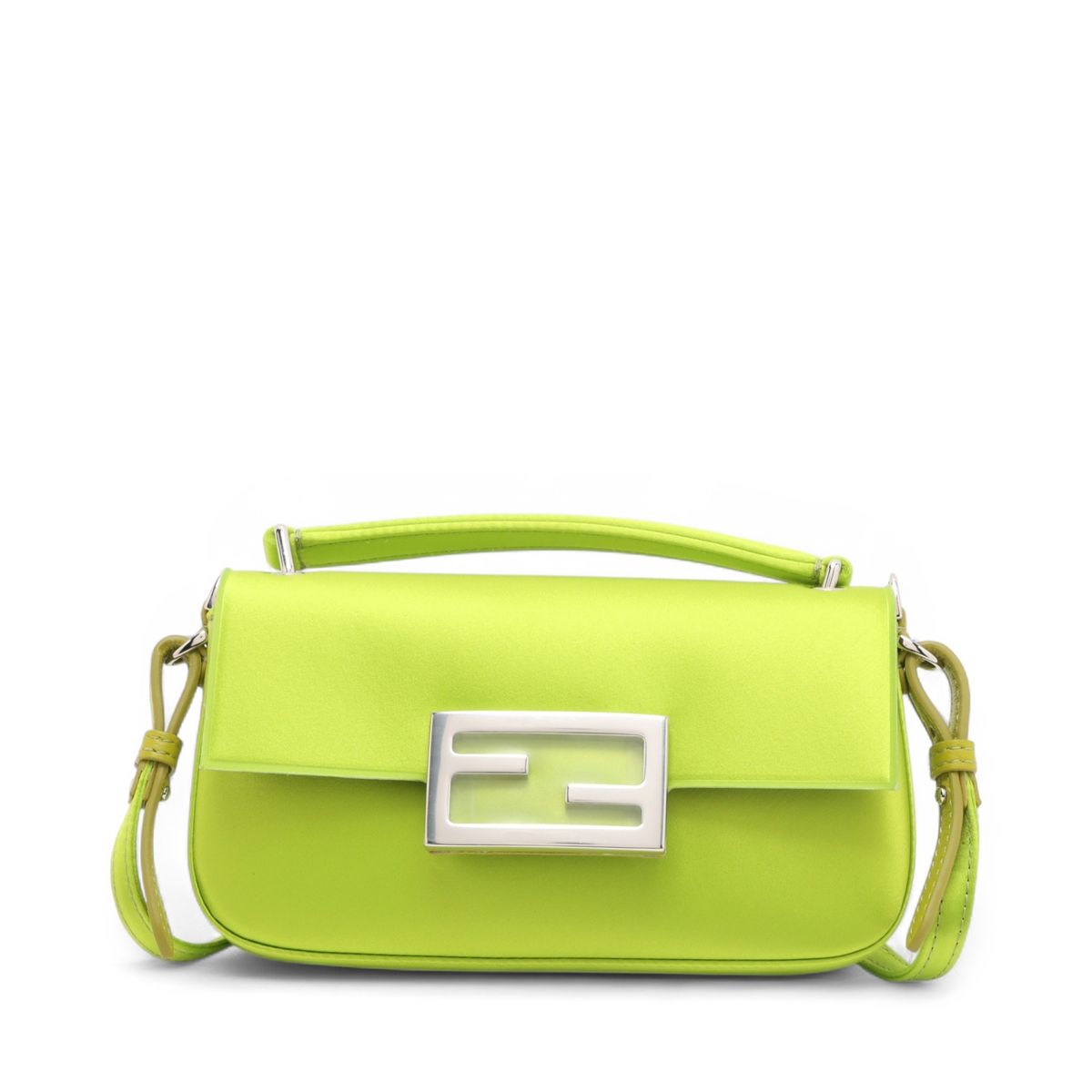 FENDI - 【中古】フェンディ バゲット サテン×レザー 2WAYハンドバッグ グリーン 7AS142