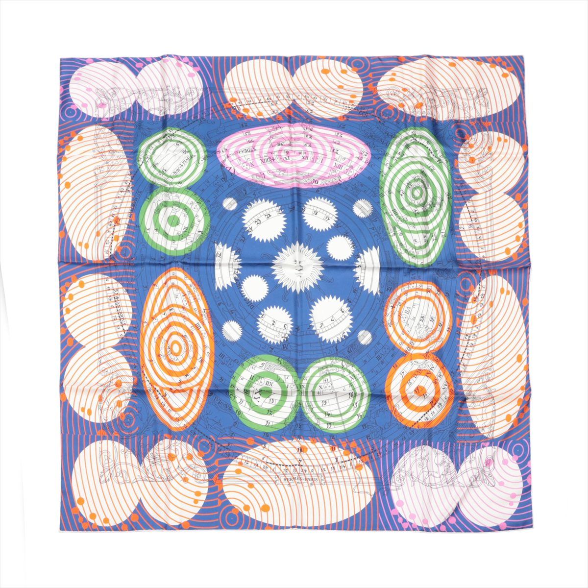 【中古】エルメス カレ90 ダブルフェイス スカーフ シルク ブルー ASTRONOMIE ASTROLOGIE