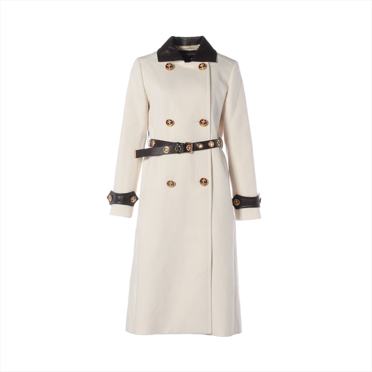 【中古】ヴィトン 23AW ポリエステル×コットン コート 34 レディース ホワイト RW232 モノグラム アンカーボタン ベルト ガーメント付き