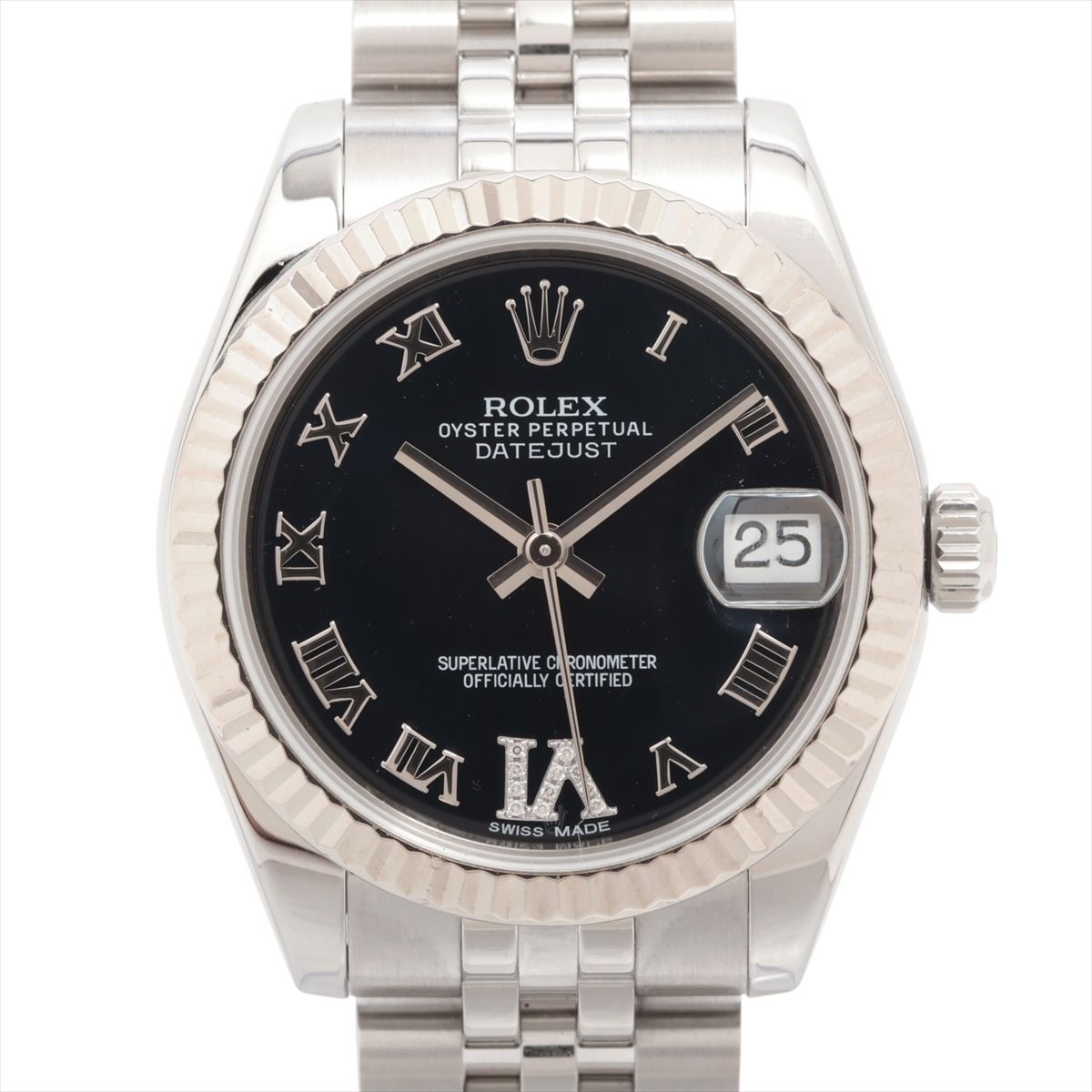 ROLEX - 【中古】ロレックス デイトジャスト 178274 SS×WG SS AT ブラック文字盤