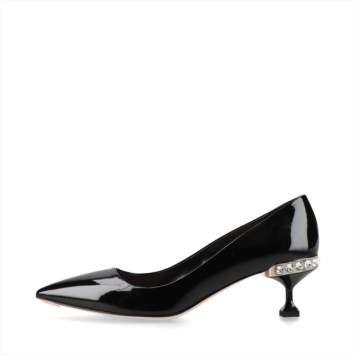 Women'S Shoes - 【中古】ミュウミュウ パテントレザー パンプス 36 1/2 レディース ブラック 箱有 保存袋付 箱付 メッキ剥げ有 ビジュー
