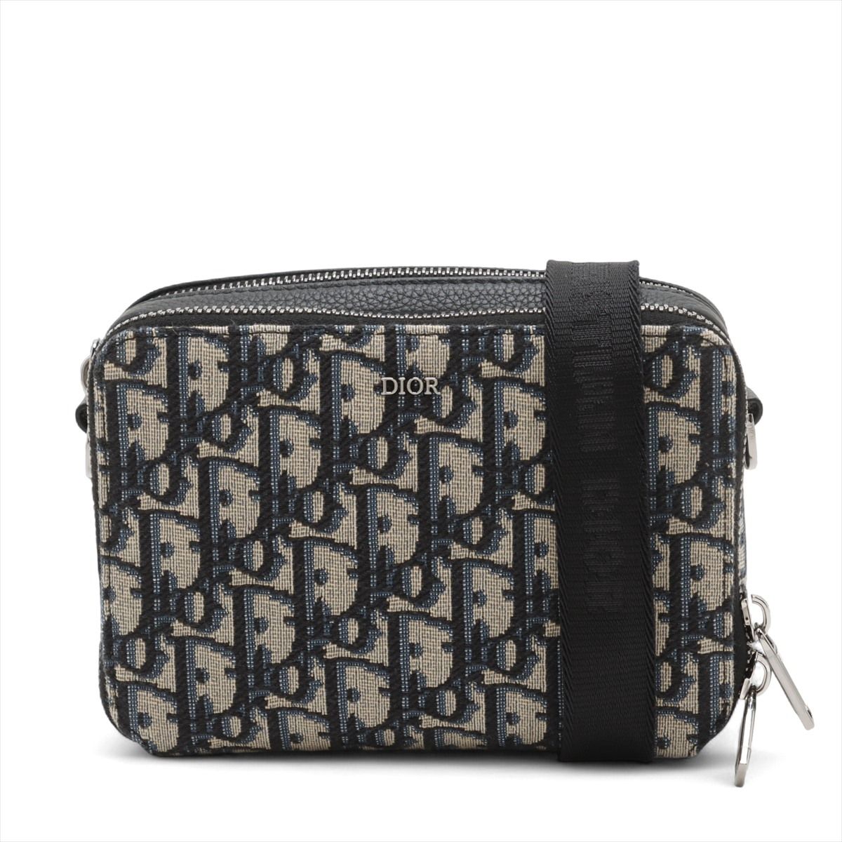 CHRISTIAN DIOR - 【中古】ディオール オブリーク キャンバス×レザー ショルダーバッグ ネイビー×ベージュ