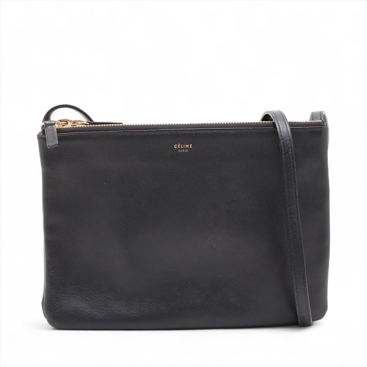 乐天商城 - 【中古】セリーヌ トリオ レザー ショルダーバッグ ブラック