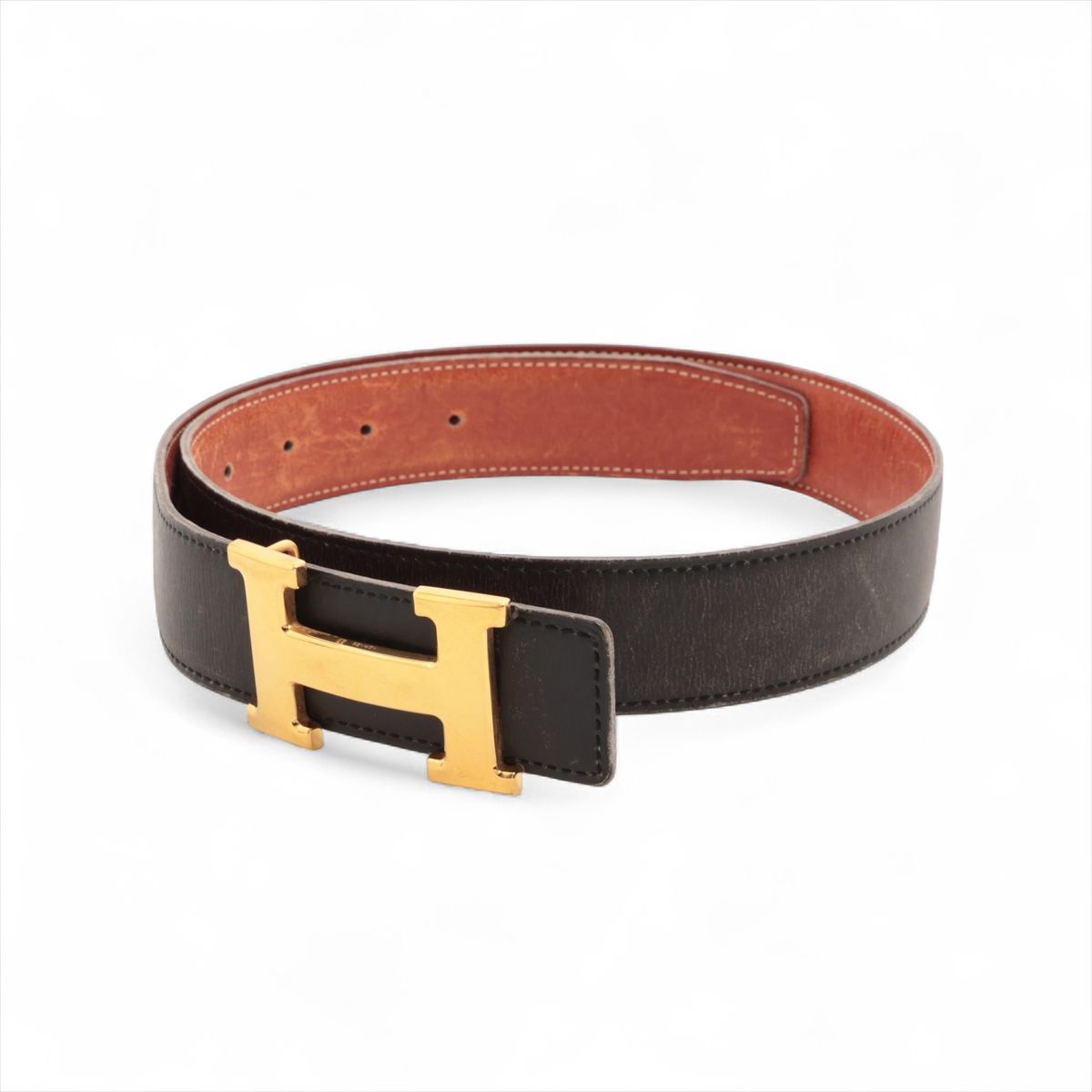 HERMES 501 - 【中古】エルメス Hベルト 〇Z:1996年 ベルト 75 ボックスカーフ ブラック×ブラウン
