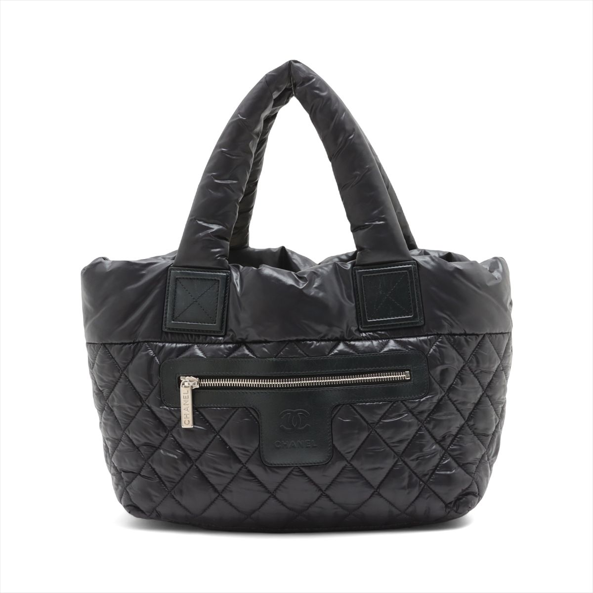 CHANEL - 【中古】シャネル コココクーン ナイロン×レザー トートバッグ ブラック シルバー金具 17番台