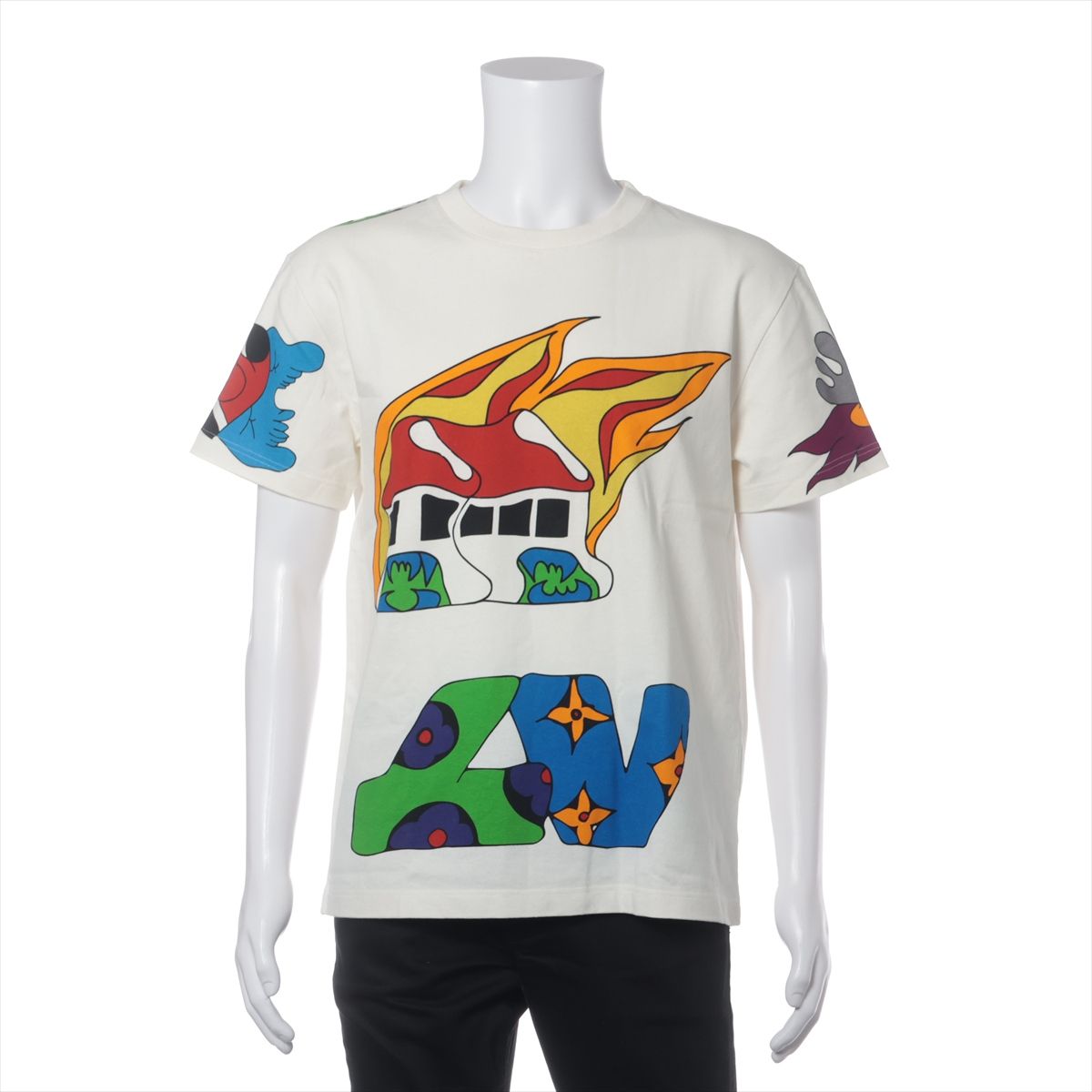 【中古】ヴィトン LVロゴ 21SS コットン Tシャツ M メンズ マルチカラー RM211