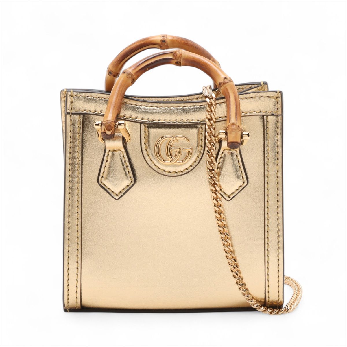 GUCCI - 【中古】グッチ バンブー ダイアナ レザー 2WAYハンドバッグ ゴールド 760251